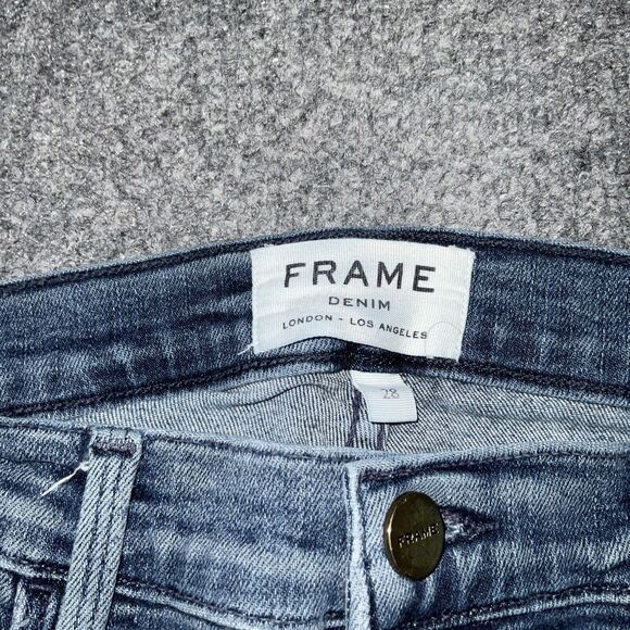 FRAME Jeans Womens Size 28 Blue Denim Le Skinny De Jeanne Distressed Raw Hem - Picture 3 of 12